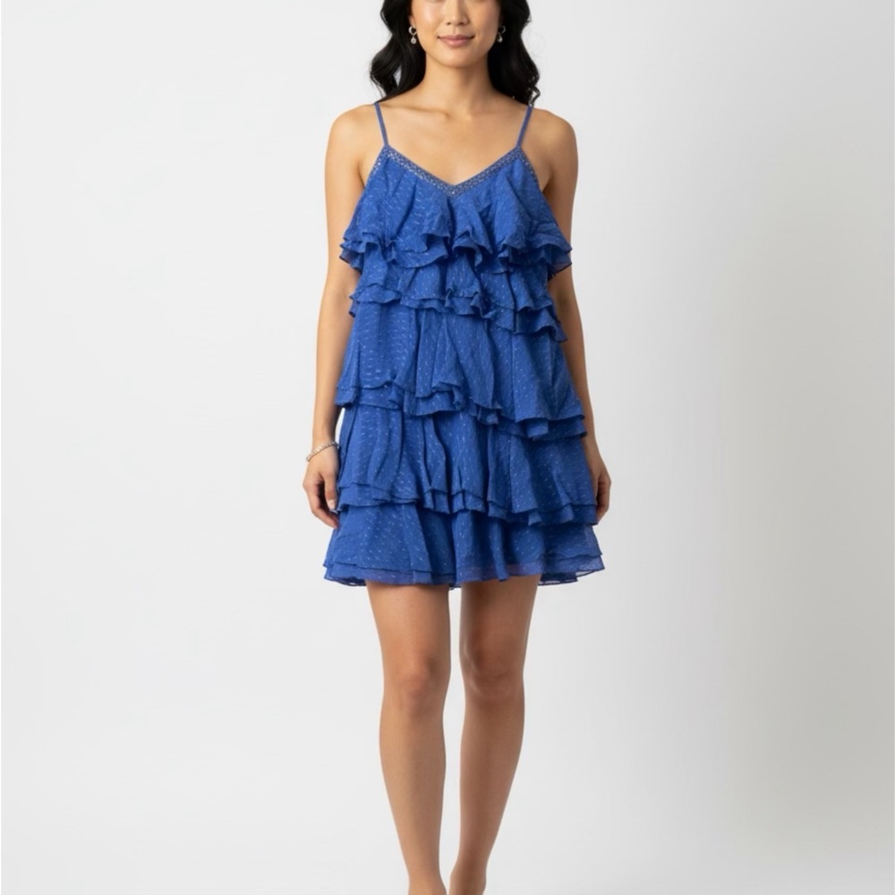 Rebecca Taylor Vibrant Blue Tiered Mini Dress